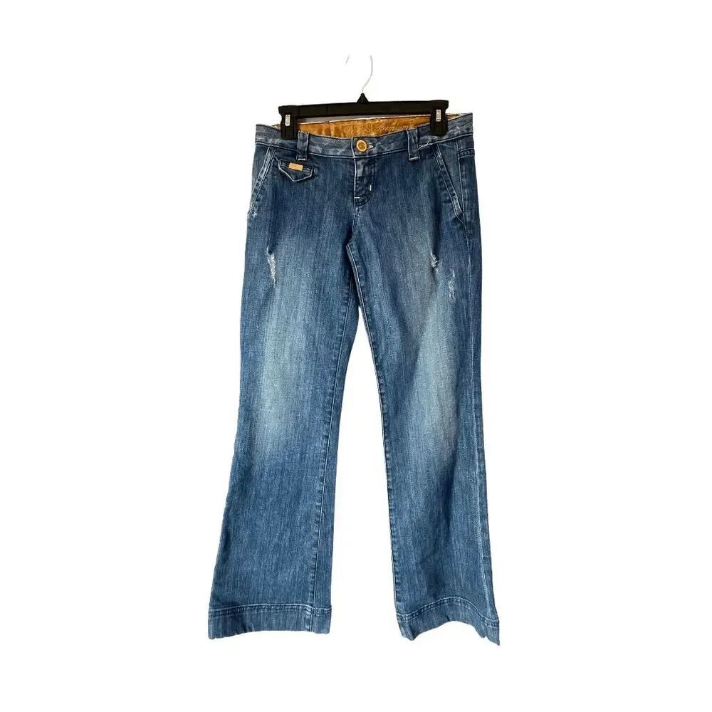Guess Premium Bootcut Jeans Distressed 5-Pocket Regular Fit Denim Medium Wash
